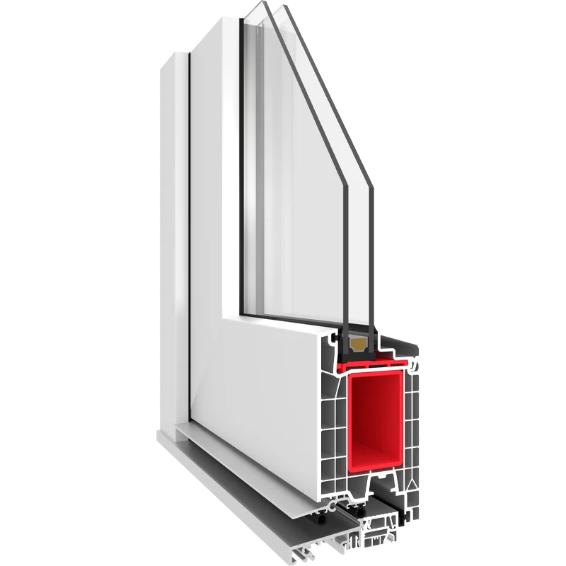 Profile of the Kömmerling 76 AD door system with two gaskets