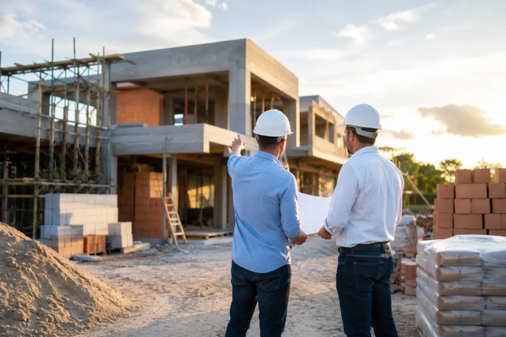Comprehensive turnkey construction services—construction of a modern single-family home, including coordination of construction work
