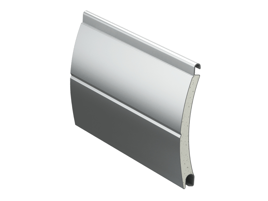 Aluminiumlamelle für Vorbaurollläden RH45N mit Polyurethanfüllung.