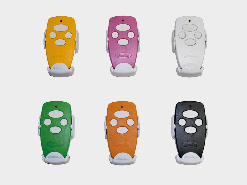 Transmitter 4 Color four-channel remote control for garage doors and roller shutters.