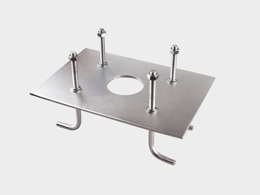 Mounting base for installing an automatic gate into a concrete foundation.